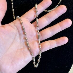 Vintage Cheryl Reis Metal Silver Tone Beaded Chain Necklace 36”Signed EUC